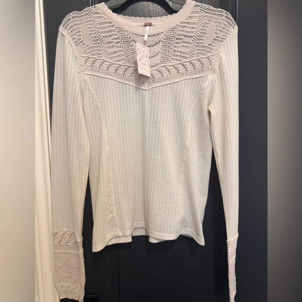 Free People Colette Long Sleeve Top | Medium | Sand | NWT